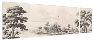 Obraz - Rysunek krajobrazu w stylu vintage (170x50 cm)