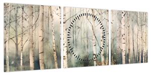 Obraz - Rysowanie wzoru lasu (z zegarem) (90x30 cm)