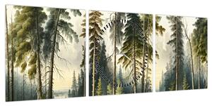 Obraz - Krajobraz lasów w stylu vintage (z zegarem) (90x30 cm)