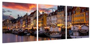Obraz - Nyhavn, Kopenhaga (z zegarem) (90x30 cm)