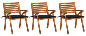 Krzesła ogrodowe z poduszkami, 3 szt., lite drewno akacjowe