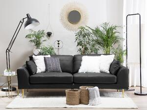 Skórzana sofa 3-osobowa czarna z poduszkami metalowe nóżki nowoczesna Torget Beliani