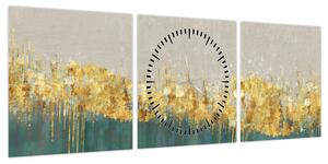 Obraz - Tekstura ze złotą dekoracją (z zegarem) (90x30 cm)