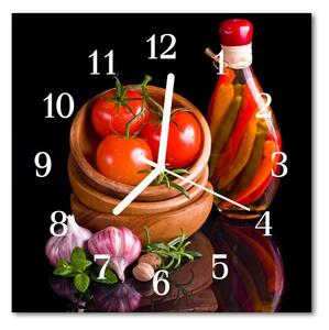 Zegar szklany kwadratowy Czosnek pomidor