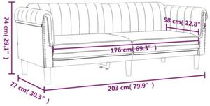 Sofa 3-osobowa, kremowa, tapicerowana aksamitem