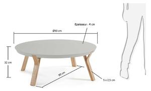Jasnoszary stolik z nogami z jasnego drewna Kave Home Solid, ø 90 cm