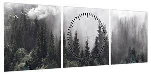 Obraz - Las z ilustrowanymi elementami (z zegarem) (90x30 cm)