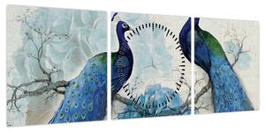 Obraz - Pawie tekstury (z zegarem) (90x30 cm)