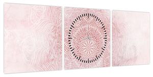 Obraz - Różowa mandala (z zegarem) (90x30 cm)