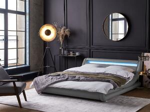 Łóżko wodne LED ekoskóra tapicerowane z akcesoriami 180 x 200 cm szare Avignon Beliani