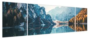 Obraz - Łodzie na jeziorze Braies (170x50 cm)