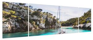 Obraz - Plaża z żaglówką (170x50 cm)