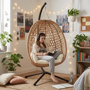 Fotel wiszący styl boho kokon ogrodowy składany poduszki FUNFIT GARDEN