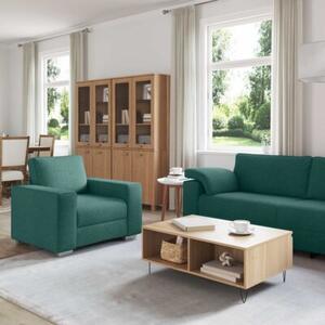 Sofa 3 szt. ciemna zieleÅ tkanina lniana