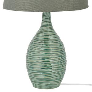Lampa stołowa zielona poliestrowy abażur prążkowana podstawa z ceramiki Atsas Beliani