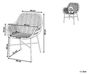 Krzesło brązowe rattanowe boho metalowe nogi do jadalni z podłokietnikami Canora Beliani