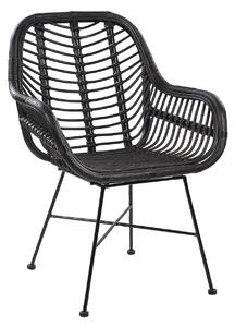 Krzesło czarne rattanowe boho metalowe nogi do jadalni z podłokietnikami Canora Beliani