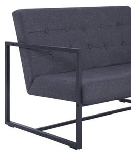 Sofa 2-osobowa z podÅokietnikami, ciemnoszara, stal i tkanina