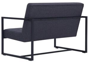 Sofa 2-osobowa z podÅokietnikami, ciemnoszara, stal i tkanina