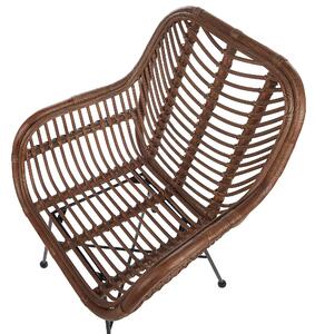 Krzesło brązowe rattanowe boho metalowe nogi do jadalni z podłokietnikami Canora Beliani