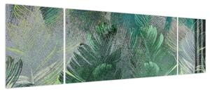 Obraz - Tekstura betonu z liśćmi (170x50 cm)