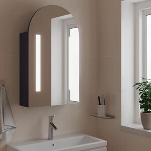 Szafka łazienkowa z lustrem i LED, łukowa, szara, 42x13x70 cm