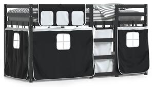 Łóżko piętrowe z zasłonkami, biało-czarne, 75x190 cm, sosnowe