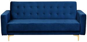 Modułowa sofa rozkładana 3-osobowa pikowana welurowa niebieska Aberdeen Beliani