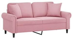 Sofa 2-osobowa z poduszkami, rÃ³Å¼owa, 140 cm, aksamit
