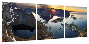 Obraz - Krajobraz górski, Norwegia (z zegarem) (90x30 cm)