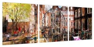 Obraz - Amsterdam, malarstwo (z zegarem) (90x30 cm)