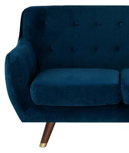 Sofa trzyosobowa kanapa retro pikowana tapicerowana welurowa niebieska Bodo Beliani