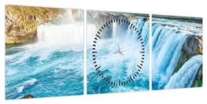 Obraz - Wodospad Godafoss (z zegarem) (90x30 cm)