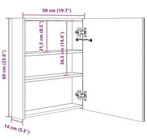 Szafka łazienkowa z lustrem i LED, szarość betonu, 50x14x60 cm