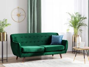 Sofa trzyosobowa kanapa retro pikowana tapicerowana welurowa zielona Bodo Beliani