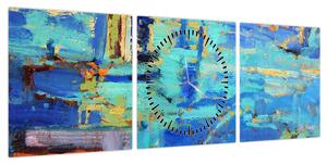 Obraz - Abstrakcyjny obraz olejny (z zegarem) (90x30 cm)