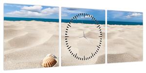 Obraz - Muszle na plaży (z zegarem) (90x30 cm)
