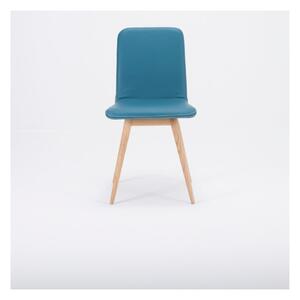 Krzesło z litego drewna dębowego z turkusowym skórzanym siedziskiem Gazzda Ena
