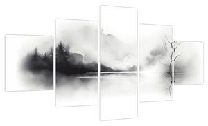 Obraz - Malowany tuszem krajobraz (125x70 cm)