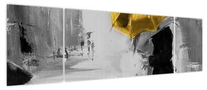 Obraz - Zakochana para pod parasolem, żółty (170x50 cm)