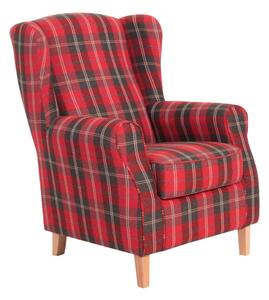 Czerwony fotel uszak w kratę Max Winzer Lorris Vintage