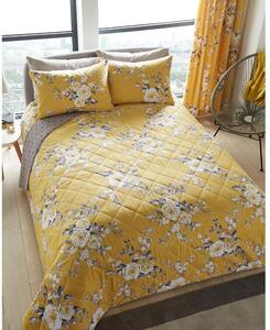 Żółta narzuta na łóżko z kwiatowym motywem Catherine Lansfield, 220x230 cm