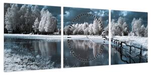 Obraz - Zamarznięty krajobraz (z zegarem) (90x30 cm)