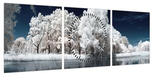 Obraz - Śnieżnobiałe drzewa (z zegarem) (90x30 cm)