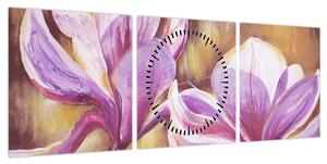 Obraz - Kwiaty magnolii (z zegarem) (90x30 cm)
