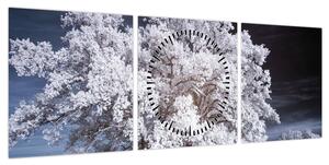 Obraz - Śnieżnobiałe drzewo (z zegarem) (90x30 cm)
