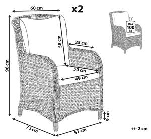 Zestaw 2 nowoczesnych krzeseł ogrodowych z rattanu z poduchami szary Cascais Beliani