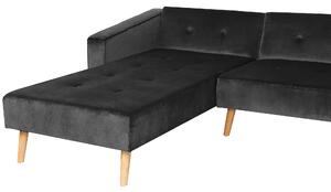 Narożnik welurowy prawostronny sofa rozkładana pikowane oparcie czarny Vadso Beliani