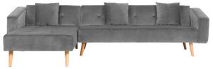 Narożnik welurowy prawostronny sofa rozkładana pikowane oparcie szary Vadso Beliani
