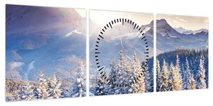 Obraz - Krajobraz górski zimą (z zegarem) (90x30 cm)
